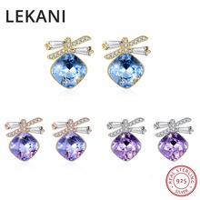 LEKANI Square Crystals From Swarovski New Design 18K Gold Plated Bowknot Stud Earrings S925 Silver Jewelry For Women Girls Gifts 2024 - buy cheap