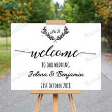 Custom Welcome To Our Wedding Personalized Name And Date Initial Design Laural Decal  Wedding Reception Sign SE008 2024 - buy cheap