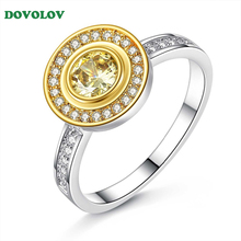 Dovolov lujo Champagne CZ anillos para mujeres Anillos de Compromiso de piedra redonda Zirconia cúbica anillos de oro de la boda joyería Bijoux B370 2024 - compra barato