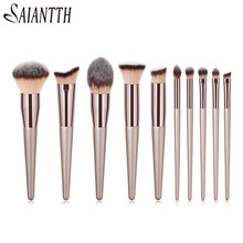 Saiantth10pcs/conjunto de pincéis de maquiagem champagne conjunto para cosméticos fundação pó blush eyeshadow kabuki mistura compõem escova beau 2024 - compre barato