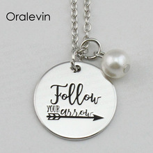 FOLLOW YOUR ARROW Inspirational Hand Stamped Engraved Custom Charm Pendant Chain Necklace for Women Jewelry,10Pcs/Lot, #LN2253 2024 - buy cheap