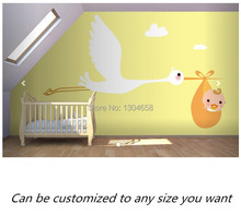 Free shipping custom- modern 3D mural New Born Stork Nursery Wallpaper Murals sofa bedroom TV backdrop wallpaper 2024 - buy cheap