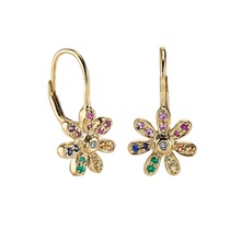 rainbow colorful cz paved dainty flower spring clasp earring Gold Silver color wholesale price 2024 - buy cheap