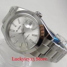 BLIGER Luxury 40mm Silver Color Dial Polished Watch Case Sapphire Glass Mechanical Wristwatch Auto Date 2024 - buy cheap