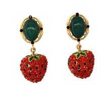 fashion design Baroque vintage earrings red rose flowers green crystal earring for women luxury temperament retro big ear 2024 - buy cheap