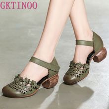 GKTINOO Genuine Leather Women Sandals Summer Shoes 5CM High Heels Retro Handmade Women Shoes 2022 Hollow Out Sandal 2024 - buy cheap