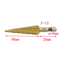 Шестигранное титановое ступенчатое Коническое сверло 1/4 дюйма, резак для отверстий 3-13 мм, HSS 4241 для сверления листового металла, дерева, электроинструментов 2024 - купить недорого