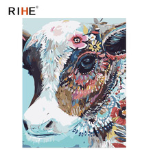 RIHE Colorful Cow Diy Painting By Numbers Oil Painting On Canvas Hand Painted Cuadros Decoracion Acrylic Animal Paint Home Decor 2024 - buy cheap