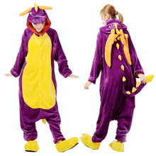 Кигуруми, фиолетовый дракон, динозавр, пижама, комбинезон для вечеринки с животными, фланелевый костюм для косплея, пижама с героями мультфи... 2024 - купить недорого