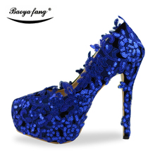 BaoYaFang-zapatos de encaje con flores para mujer, calzado de boda con plataforma, de fiesta, supergrande, talla 45 2024 - compra barato