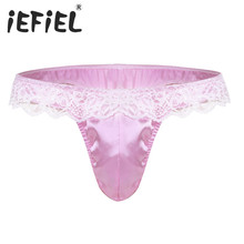 iEFiEL Sexy Mens Lingerie Bulge Pouch Low Rise Ruffle Lace Shiny Satin Bikini Briefs Underwear Panties Sissy Thongs Underwear 2024 - buy cheap