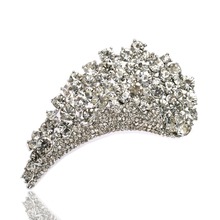 Extra Large Silver Plated Clear Rhinestone Crystal Sparkly Tiara Crown Bridal Brooch 2024 - buy cheap