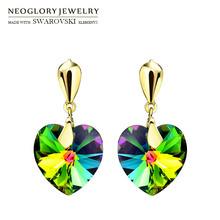 Серьги-гвоздики с австрийскими кристаллами Neoglory, элегантный романтический светильник в форме сердца, цвет желтый, золотой, трендовые женские вечерние серьги, распродажа 2024 - купить недорого