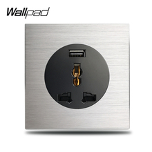 Wallpad-Toma de corriente de pared con Panel de aleación de aluminio cepillado plateado, toma de corriente Universal USB de carga rápida, color gris 2.1A, L6 2024 - compra barato