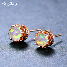 RongXing 6MM Round White/Blue Fire Opal Crown Stud Earrings for Women Retro Rose Gold Filled Birthstone Earrings Fashion Jewelry 2024 - buy cheap