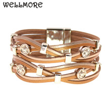 WELLMORE-Pulseras de cuero y metal para hombre y mujer, brazaletes de varias capas, regalos para parejas, joyería de moda al por mayor 2024 - compra barato