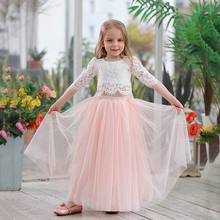 Wholesale 2019 Spring Summer Set Clothing for Girls Half Sleeve Lace Top+Champagne Pink Long Skirt Kids Clothes 2-11T E17121 2024 - buy cheap