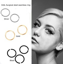 Showlove 15pcs 316L Surgical Steel Nose Ring Septum Hoop Seamless Rings Steel Anodized Gold Black 3 colors Fake Nose Pircing 2024 - buy cheap