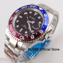 Relógio masculino com mostrador de data, mostrador luminoso automático de movimento, visor em cristal safira preto, 40mm, moldura azul e vermelha 2024 - compre barato