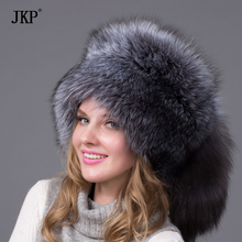 Jkp real pele de raposa outono e inverno feminino natural de pele de raposa oversized cauda boné estilo russo moda chapéu bombardeiro feminino HJL-03 2024 - compre barato