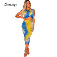 Ziamonga-vestido Midi de verano para mujer, vestido sexi ajustado al cuerpo para ir al Club y fiesta con estampado de pintura calada de media pantorrilla, novedad de 2018 2024 - compra barato