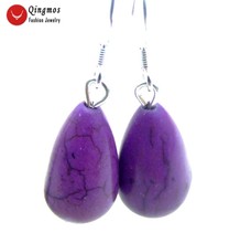 Qingmos 10*16mm Turquoises Drop Purple Earrings for Women with Gem Stone Beads Dangle Silver S925 Hook Earring Fine Jewelry-e384 2024 - buy cheap