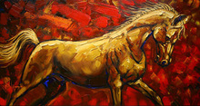 Красный фон Золотая лошадь картина маслом на холсте для гостиной стены художественное украшение абстрактная лошадь картина для украшения 2024 - купить недорого