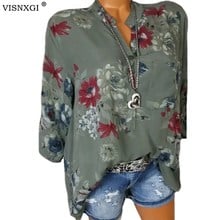 VISNXGI Women Fashion Elegant Office Shirt Female Floral Print Long Sleeve Blouse V Neck Shirt Ladies Party Top Blusas Plus Size 2024 - buy cheap