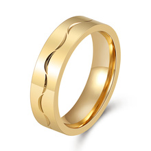 Новая мода титановая сталь золотистый цвет, Круглый Кольца Свадебные обручальные кольца кольцо Модные ювелирные изделия для женщин и мужчин 6 мм (A974) 2024 - купить недорого