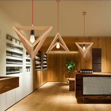 Треугольный подвесной светильник из дуба, декоративная деревянная Светодиодная лампа E27 в европейском стиле для ресторана, кафе, фойе, современное освещение династии 2024 - купить недорого