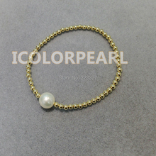 WEICOLOR Classic 3mm Gold Bead And 8-10mm Round Natural Freshwater Pearl Bracelet On Strong Elastic 2024 - buy cheap