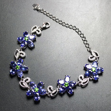 Natural blue tanzanite gem Fashion Luxurious Flower Bracelet Natural diopside Bracelet 925 silver bracelet women party Jewelery 2024 - buy cheap