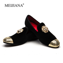 Men's style  MeiJiaNa 2019 gold buckle Cover Men's black velvet casual shoes party shoes New slippers flat shoes 2024 - buy cheap
