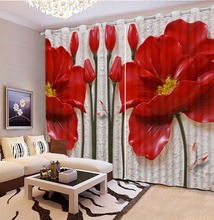 3D Window Curtain red flower Curtains For Bedroom Living Room Polyester/cotton Drapes Cortinas Modern Girls Room Curtains 2024 - buy cheap