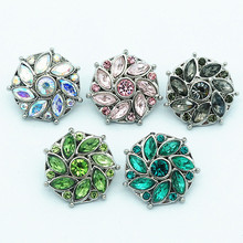 Fashion beauty Rhinestone flowers 18MM snap buttons 6 colors fit snap bracelet snap jewelry wholesale PL0136 2024 - buy cheap