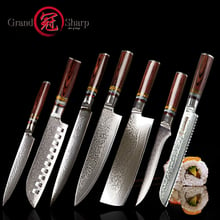 Grandsharp 7 Pcs Kitchen Knife Set vg10 Japanese Damascus Steel Chef Santoku Utility Nakiri Boning Slicing Bread Knives Cutlery 2024 - buy cheap