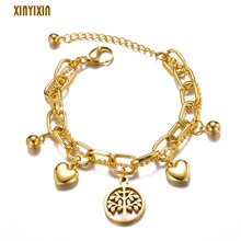 Tree of Life Gold Heart Ball Stainless Steel Bracelet for Women Charm Hollow Tree Double Layers Chains Bracelet Bangle Prom Gift 2024 - buy cheap