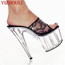 Сетчатые тканевые женские туфли 15 см, модные привлекательные туфли для ночного клуба, прозрачные водонепроницаемые туфли на толстой платформе 2024 - купить недорого
