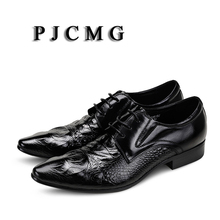 PJCMG alta calidad PRIMAVERA/otoño negro/rojo/marrón cuero genuino plano Oxford encaje estilo cocodrilo zapatos de boda para hombre 2024 - compra barato