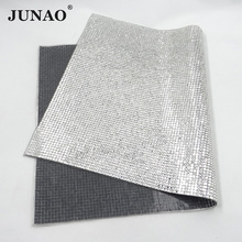 JUNAO 24x40cm Clear Crystal Mesh Hotfix Rhinestones Trim Square Glass Stones Applique Hot Fix Crystal Fabric Sheet for Jewelry 2024 - buy cheap