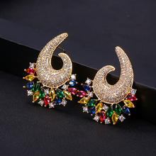 janeklly trendy Geometric Stud Earrings For Women Accessories Full Cubic Zirconia Earrings Jewelry pendientes mujer moda 2024 - buy cheap