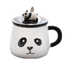Taza de leche de cerámica con personalidad para niños, taza con tapa de Panda, cuchara, tipo oficina taza de café, vaso creativo de dibujos animados para el desayuno 2024 - compra barato
