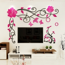 3D акриловые настенные наклейки в виде розовой лозы, для гостиной, свадебной комнаты, картины для украшения стен, ТВ-фона, DIY Художественный Настенный декор 2024 - купить недорого