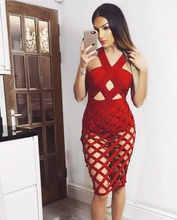 Summer Runway Dress Women Evening Bandage Dress 2017 Black Red Grid Hollow Out Sexy Celebrity Party Dresses with Shorts 2024 - buy cheap