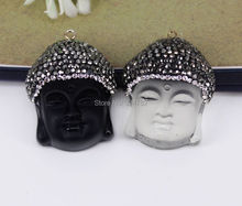 5pcs Black Obsidian Clear Quartz Crystal Buddha Pendant,Paved Crystal Rhinestone Gem stone Pendants beads for Jewelry Making 2024 - buy cheap