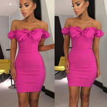 New Women's Off Shoulder Bandage Bodycon Skinny Slim Solid  Party Cocktail Club Summer Sexy Mini Dress 2024 - buy cheap