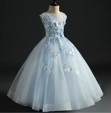 Vestido de festa com apliques para meninas, vestido longo de flores, festa de princesa 2024 - compre barato