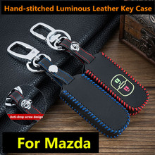 Luminous Leather keychain Car Remote Key Case Cover For Mazda 6 Mazda 3 Axela Atenza CX-5 CX5 2017 2016 2015 2024 - buy cheap