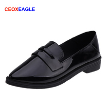 Classic Spring Black Flats Women Shoes Lady Bowtie Loafers Patent Leather Elegant Slip On Footwear Female Pointed Toe Thick Heel 2024 - buy cheap