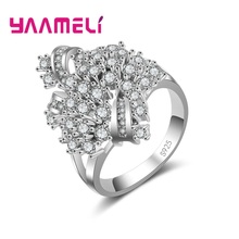 Pavimentado super brilhando zircônia cúbica anéis de dedo lindo real 925 prata esterlina cristal jóias para mulher presente 2024 - compre barato